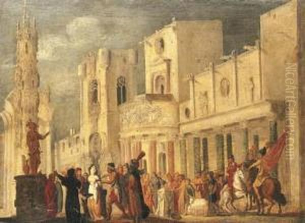 An Architectural Capriccio With The Martyrdom Of Saint Agatha Oil Painting by Francois de Nome (Monsu, Desiderio)