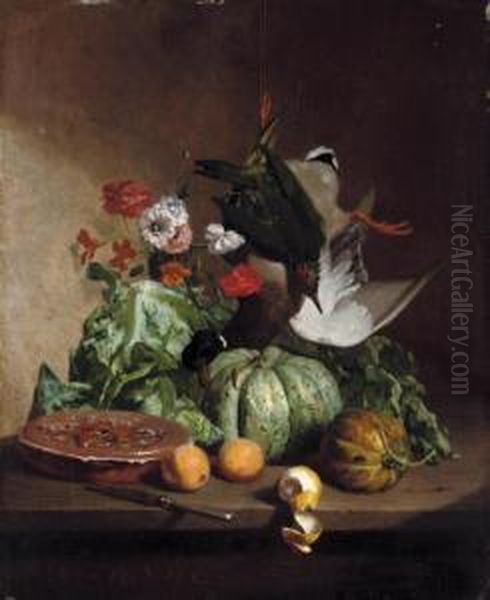 Fruit, Flowers And Game Oil Painting by David Emil Joseph de Noter