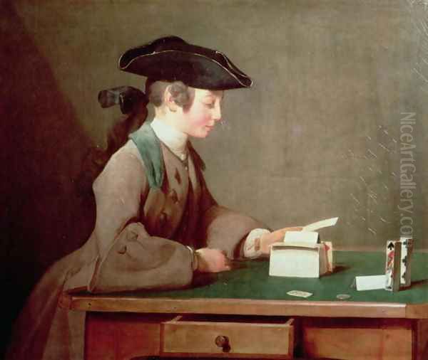 The House of Cards, c.1736-37 Oil Painting by Jean-Baptiste-Simeon Chardin