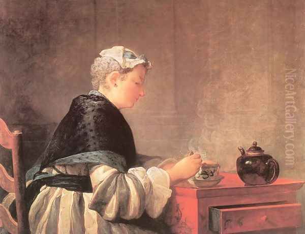 Lady Taking Tea Oil Painting by Jean-Baptiste-Simeon Chardin