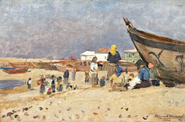 Praia Dos Pescadores - Povoa Do Varzim Oil Painting by Marques De Oliveira