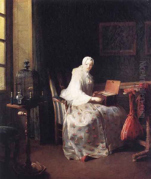 The Bird Organ or A Woman Varying Her Pleasures Oil Painting by Jean-Baptiste-Simeon Chardin