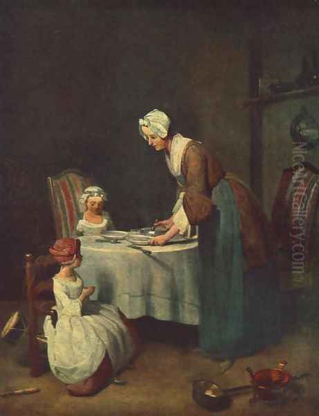 Prayer before the Meal Oil Painting by Jean-Baptiste-Simeon Chardin