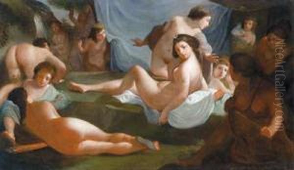 Diana E Le Sue Compagne Presso Una Cascata Oil Painting by Palma Vecchio (Jacopo Negretti)