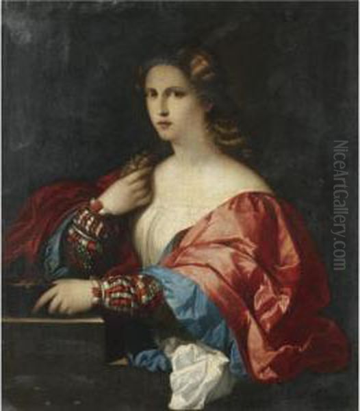 Portrait Of A Young Woman, Half Length ('la Bella') Oil Painting by Palma Vecchio (Jacopo Negretti)