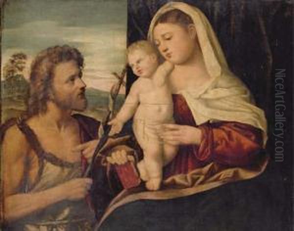 The Madonna And Child With Saint John The Baptist Oil Painting by Palma Vecchio (Jacopo Negretti)