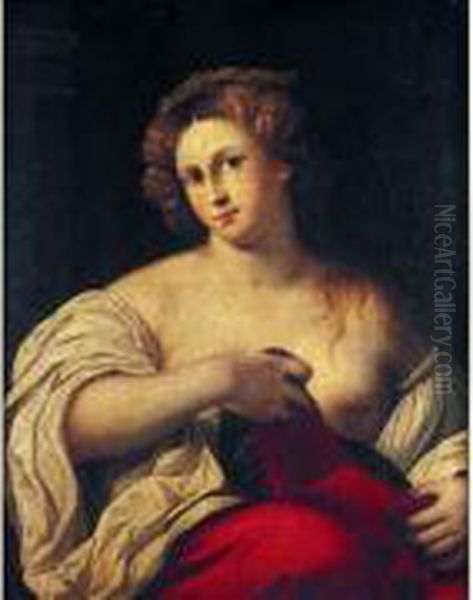 Portrait De Femme A La Draperie Rouge Oil Painting by Palma Vecchio (Jacopo Negretti)