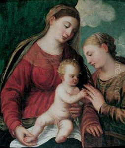 Die Mystische Vermahlung Der Hl. Katharina. Oil Painting by Palma Vecchio (Jacopo Negretti)