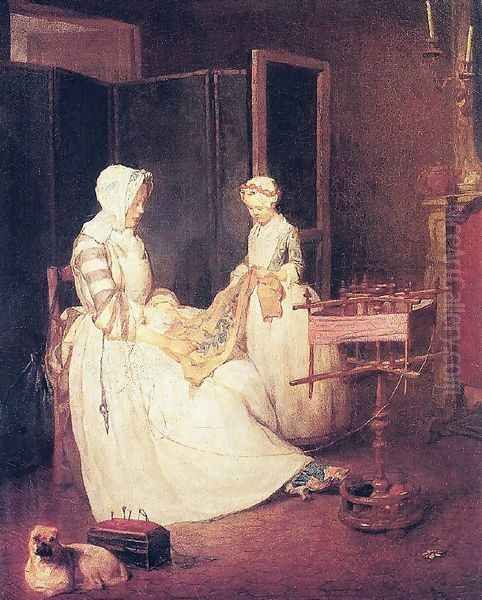 The Laborious Mother, c.1740 Oil Painting by Jean-Baptiste-Simeon Chardin