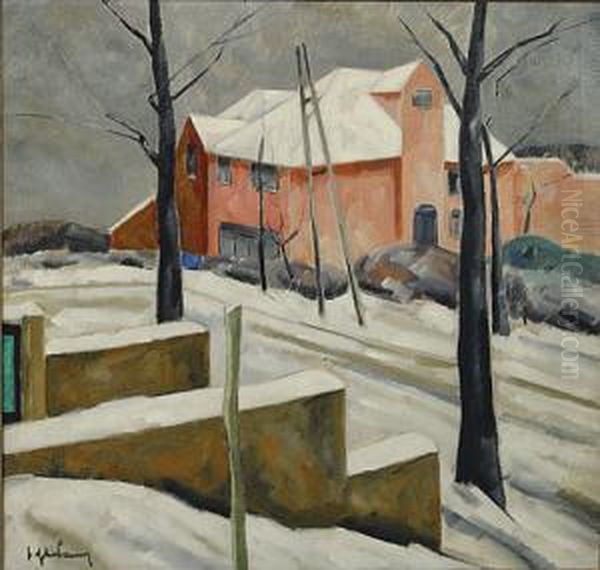 Besneeuwd Straatje Te Etterbeek. Oil Painting by Jef De Pauw