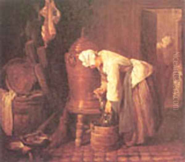 Woman At The Urn 1733 Oil Painting by Jean-Baptiste-Simeon Chardin