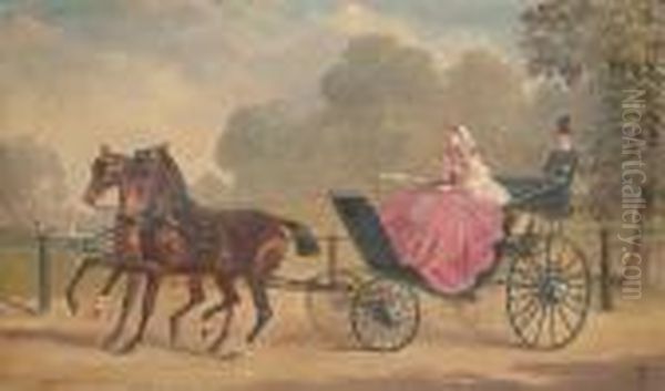 A Lady Driving Out In A Carriage And Pair Oil Painting by Alfred F. De Prades