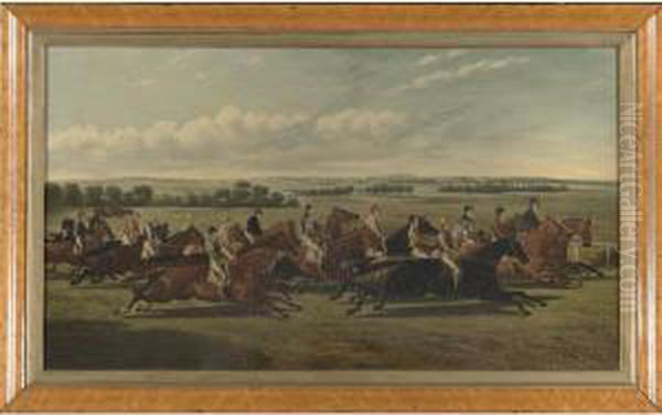 A Flat Race Between Classic 
Warriors, Including 'sauce Box', 'stockwell', 'nutwith', 'voltigeur', 
'chanticleer', 'flying Dutchman', 'teddington', And 'west Australian' Oil Painting by Alfred F. De Prades