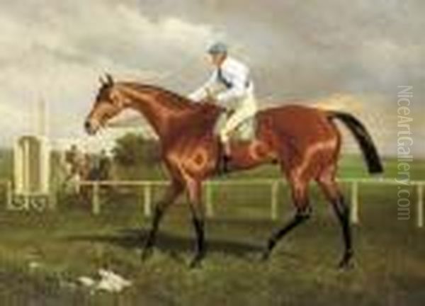 Robert The Devil With Jockey Up On A Racecourse Oil Painting by Alfred F. De Prades