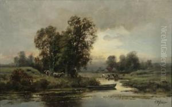 Cows Watering Oil Painting by Ferdinand De Prins