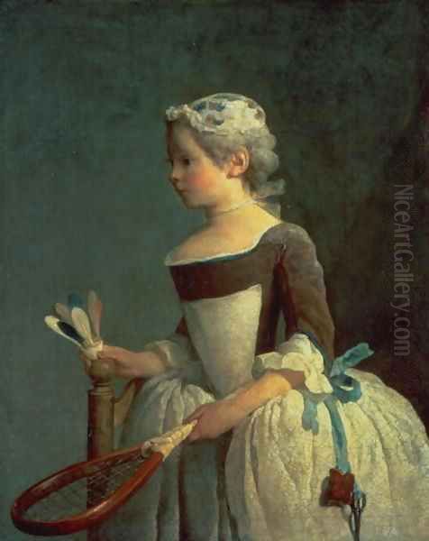 Girl with Racket and Shuttlecock Oil Painting by Jean-Baptiste-Simeon Chardin