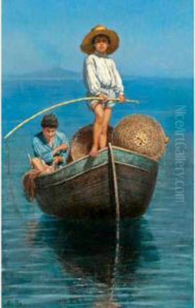 A Young Italian Fisher Oil Painting by Edmond Jean de Pury