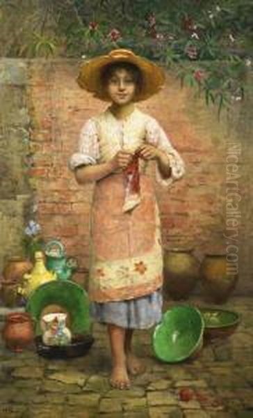 Helene, The Little Street Vendor Oil Painting by Edmond Jean de Pury