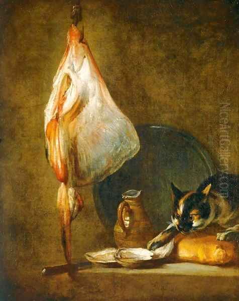 Still-Life with Cat and Rayfish Oil Painting by Jean-Baptiste-Simeon Chardin