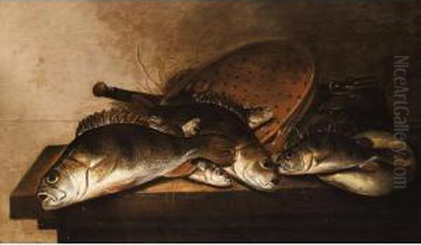 Still Life Of Freshwater Fish On A Table Oil Painting by Pieter de Putter