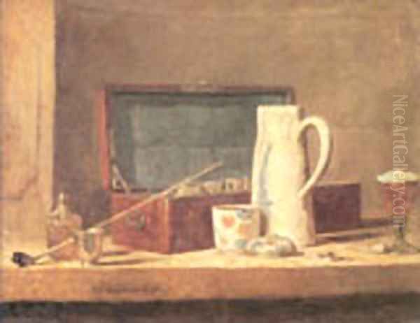 The Smokers Case 1737 Oil Painting by Jean-Baptiste-Simeon Chardin