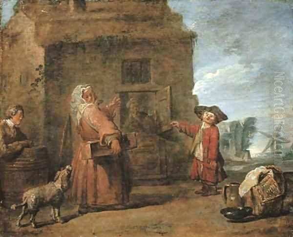 Peasants by a hut in a landscape Oil Painting by Jean-Baptiste-Simeon Chardin