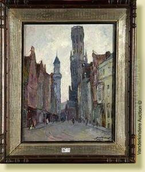 Rue De Bruges Animee Oil Painting by Mecislas De Rakowsky