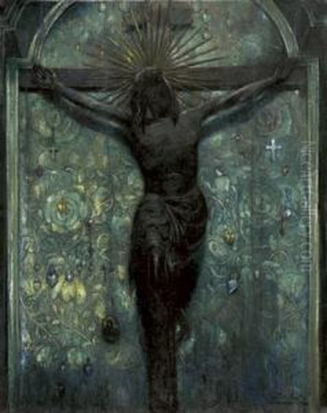 Le Crucifix Miraculeux De Wawel Oil Painting by Mecislas De Rakowsky