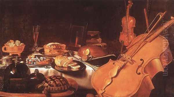 Still Life with Musical Instruments, 1623 Oil Painting by Pieter Claesz.