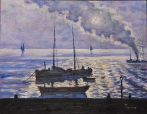 El Humo Del Express. Puerto De Bilbao Oil Painting by Dario de Regoyos y Valdes