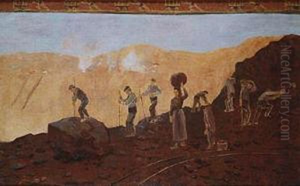 El Hierro. Cargadores (minas De Gallarta) C. 1899 Oil Painting by Dario de Regoyos y Valdes