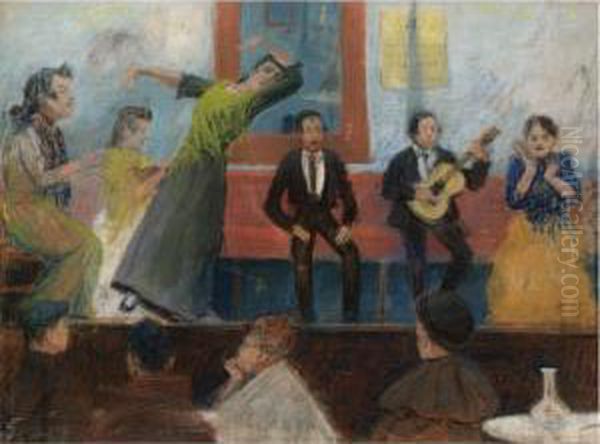 Cafe Cantante, Madrid (scene From The Imperial Cafe, Madrid) Oil Painting by Dario de Regoyos y Valdes