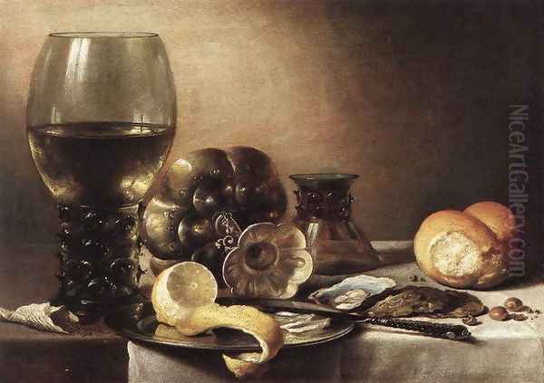 Still-Life with Oysters c. 1633 Oil Painting by Pieter Claesz.