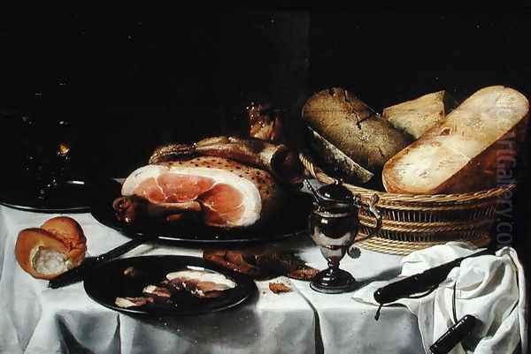 Still Life with Ham (3) Oil Painting by Pieter Claesz.