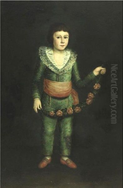 Portrait Of A Boy Holding A Garland Of Flowers Oil Painting by Francisco De Goya y Lucientes