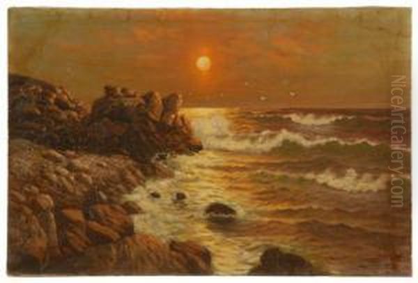 Luminous Coastal Scene Oil Painting by Dey De Ribcowsky