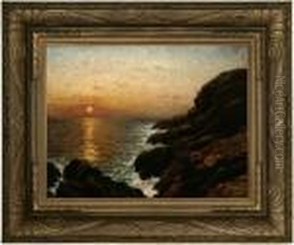 Sunset Coastal Oil Painting by Dey De Ribcowsky