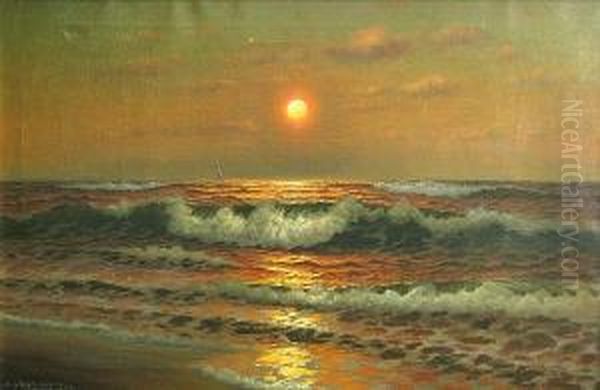 Sunset, Atlantic City Beach Oil Painting by Dey De Ribcowsky