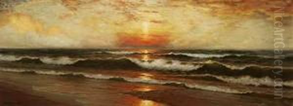 Sunset Coastal Oil Painting by Dey De Ribcowsky