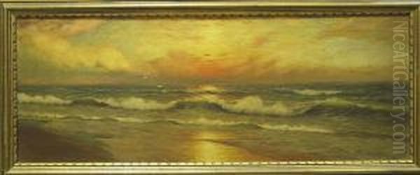 Surf At Sunset Oil Painting by Dey De Ribcowsky