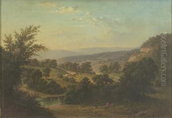 Valley Landscape With Haying. Oil Painting by Frederick Debourg Richards