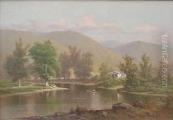 Figures On A Lake Oil Painting by Frederick Debourg Richards