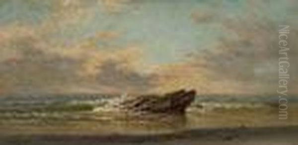 ''wreck On The Beach, Sandy Hook'' Oil Painting by Frederick Debourg Richards