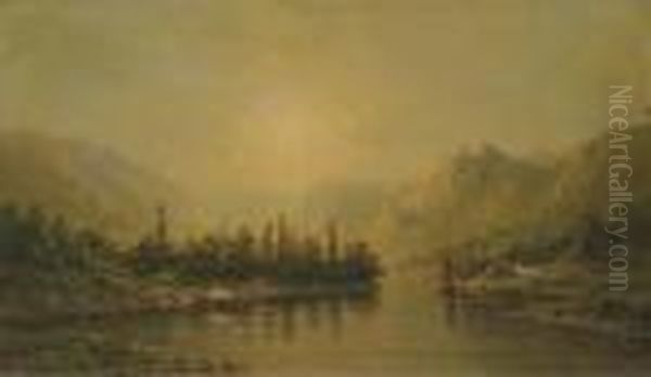 Boating At Dusk Oil Painting by Frederick Debourg Richards