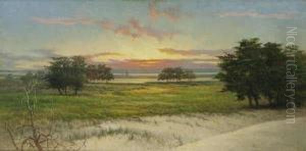 Distant Sunset Along The Coast Oil Painting by Frederick Debourg Richards