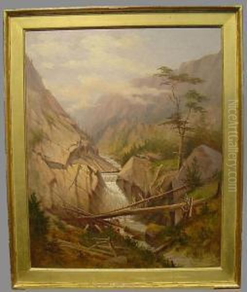 Mountain Landscape With Waterfall Oil Painting by Frederick Debourg Richards