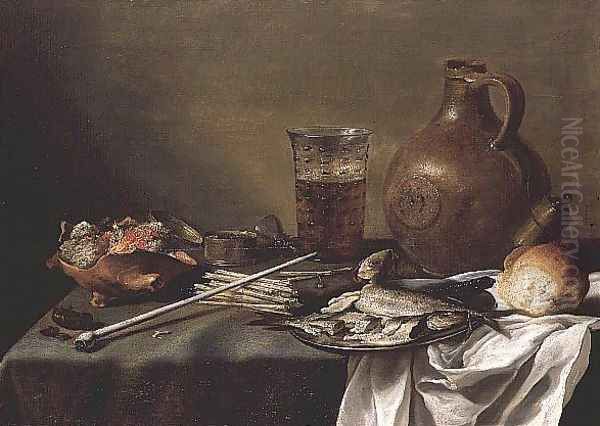 Still Life with Glass of Beer, 1644 Oil Painting by Pieter Claesz.