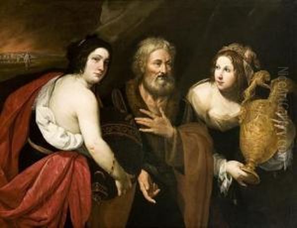 Loth E Le Figlie Oil Painting by Francesco Pacecco De Rosa