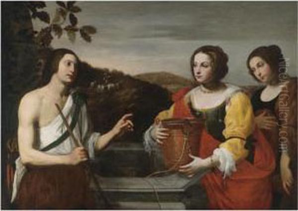 Moses And Zipporah At The Well Oil Painting by Francesco Pacecco De Rosa