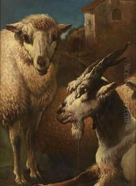 Un Mouton Et Une Chevre Oil Painting by Gaetano De Rosa